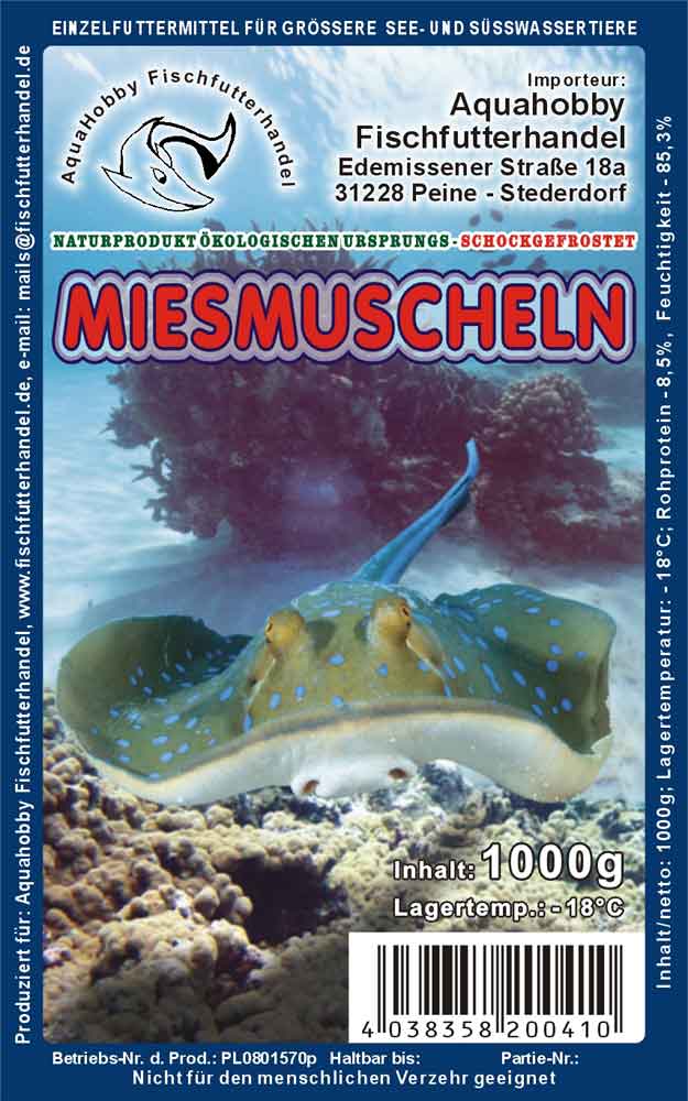 Miesmuscheln gebrüht und geschält 1kg Frostfutter